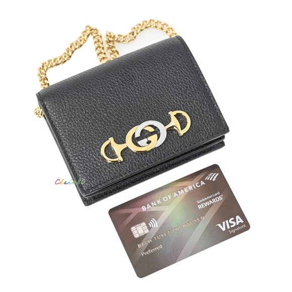 Gucci Zumi Grainy Leather Chain Card Case Wallet - Picture 5 of 8